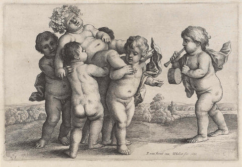 Five little boys carry a vine-crowned young man, Wenceslaus Hollar, 1647 Canvas Print