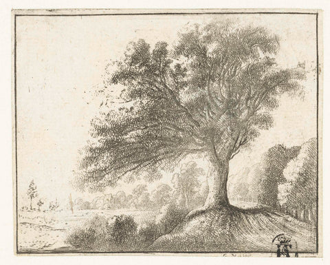 Landscape with large tree, Gilles Neyts, 1643 - 1681 Canvas Print