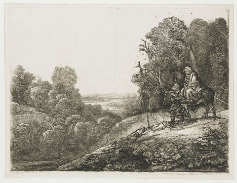 The flight into Egypt: altered plate from Seghers, Rembrandt van Rijn, c. 1653 Canvas Print