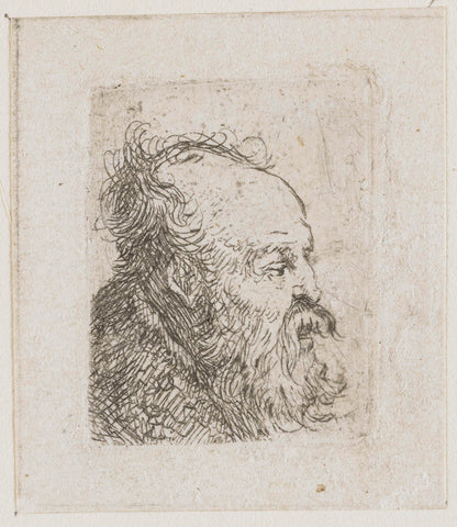 Sheet of studies of men's heads: old bearded man nearly in profile to right: mouth half open, Rembrandt van Rijn, c. 1629 Canvas Print