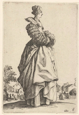 Lady with hat and maf, seen on the right side, Jacques Callot, 1630 - 1690 Canvas Print