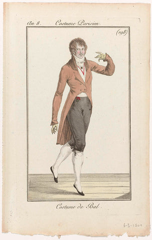 Journal des Dames et des Modes, Costume Parisien, 6 March 1800, Year 8, (198): Costume de Bal, anonymous, 1800 Canvas Print