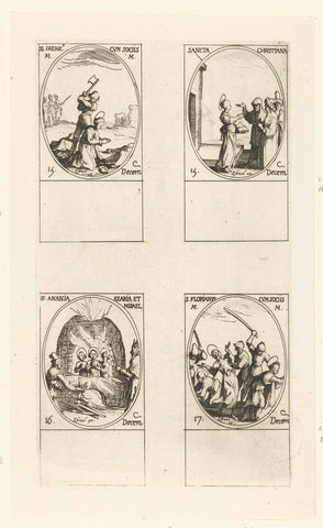 Saint Ireneus of Rome and companions, Saint Christiana of Georgia, Saint Ananias, Saint Azarias and Saint Misael of Babylon, Saint Florianus and companions (December 15-17), Jacques Callot, 1632 - 1636 Canvas Print