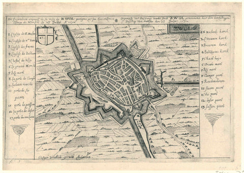 Map of Zwolle, conquered by the bishop of Munster in 1672, Gaspar Bouttats, 1672 Canvas Print