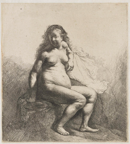 Naked Woman on a Mound, Rembrandt van Rijn, c. 1631 Canvas Print