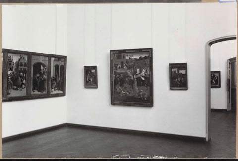 Corner of a room with paintings, to the left three of the seven works of mercy, 1961 Canvas Print