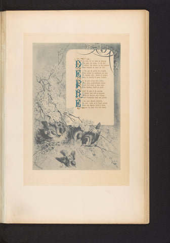 Reproduction of a print of birds flying out of their young, with the poem Juin by François Coppée, by Hector Giacomelli, Paul Dalloz, c. 1871 - in or before 1876 Canvas Print