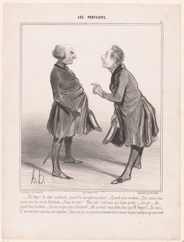 Two men discuss food and wine, Honoré Daumier, 1840 Canvas Print