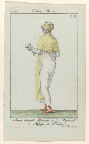 Journal des Dames et des Modes, Costume Parisien, 2 June 1798, Year 6, (23): Jeune élégante Revenant (...), anonymous, 1798 Canvas Print