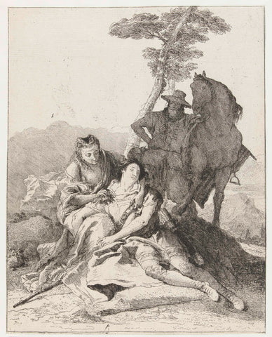 Angelica heals the wound of Medoro, Giovanni Domenico Tiepolo, 1757 - 1760 Canvas Print