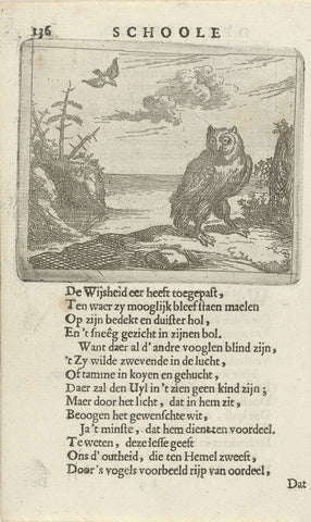 Owl in a vast landscape, Arnold Houbraken, 1682 Canvas Print