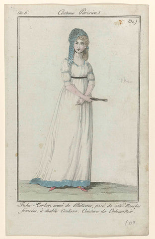 Journal des Dames et des Modes, Costume Parisien, 10 April 1798, Year 6 (30) : Fichu- Turban sown (...), anonymous, 1798 Canvas Print