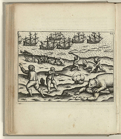 Shooting of the polar bear that had attacked two sailors, 1595, anonymous, 1598 Canvas Print