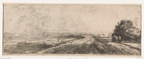 Landscape with a road over a dike, Pieter de With, 1659 Canvas Print