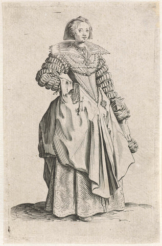 Lady with hat, rosary and maf, seen from the front, Jacques Callot, 1620 - 1650 Canvas Print