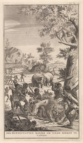 Hunting of wild animals by the Khoikhoi, Abraham Zeeman, 1727 Canvas Print