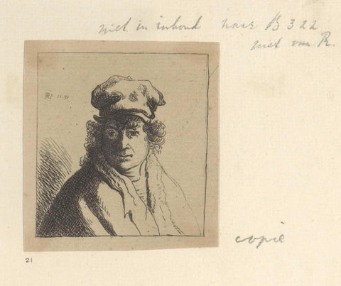 Young man with curly hair and a cap, anonymous, Rembrandt van Rijn, 1807 - 1808 Canvas Print