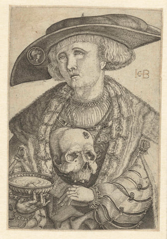 Self-portrait with skull and bowl, Jacob Binck, 1510 - 1569 Canvas Print