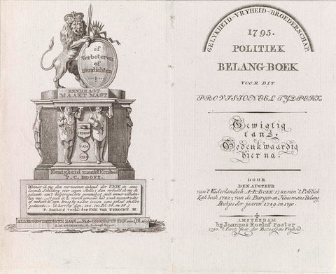 Title page for: J.H. Swildens, 1795. Political importance-book for this provisional tydperk, 1795, anonymous, 1795 Canvas Print