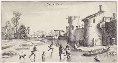 Winter landscape with skaters at a city wall, Jan van de Velde (II), 1639 - 1641 Canvas Print