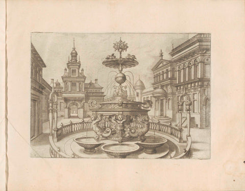 Town square with a round fountain, Joannes van Doetechum (I), 1568 Canvas Print