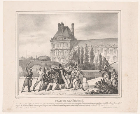 Battle of the Tuileries during the July Revolution, François Alexandre Hazé, c. 1830 Canvas Print