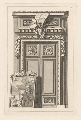 Door with goat's head and book with drawings, anonymous, in or after 1771 Canvas Print