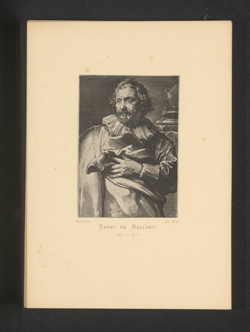 Reproduction of an engraving of a portrait of Karel van Mallery by Lucas Vorsterman (I), Joseph Maes, c. 1872 - in or before 1877 Canvas Print