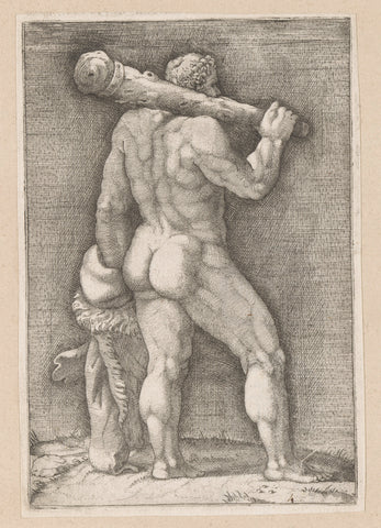 Hercules seen on the back, Adamo Scultori, c. 1540 - c. 1585 Canvas Print