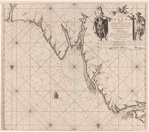 Paskaart van een deel van de kust van Suriname en Guyana, Jan Luyken, 1684 - 1799 Canvas Print