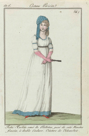 Journal des Dames et des Modes, Costume Parisien, 10 April 1798, Year 6, (14) : Fichu- Turban semé (...), anonymous, 1798 Canvas Print