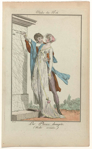 Modes et Manière du Jour, 1799-1800, No. 14: The Changed Sentence. (Robe croisée), Philibert-Louis Debucourt, 1799 - 1800 Canvas Print