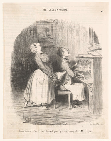 Caricature of a singing man and woman at a piano, Honoré Daumier, 1850 Canvas Print