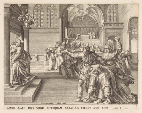 Jews in the temple throw stones at Christ, anonymous, 1643 Canvas Print