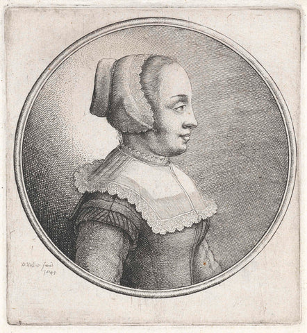 Woman with lace head cap and square collar, Wenceslaus Hollar, 1645 Canvas Print