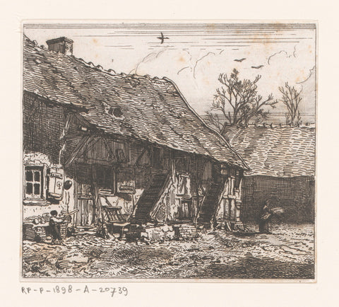 View of a farmhouse, possibly in Cricey, Charles Emile Jacque, 1843 Canvas Print