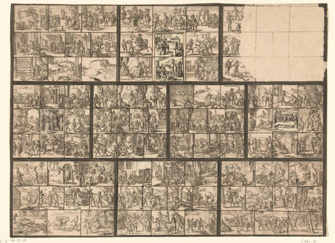 Sheet with dozens of small representations of a legal nature (illustrations for 'Ars magna et admirabilis (...) Pandectarum tituli (...) ope figurarum emblematicarum'?), Romeyn de Hooghe, 1690 - 1695 Canvas Print