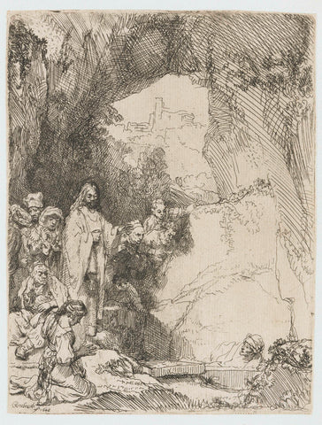 The raising of Lazarus: small plate, Rembrandt van Rijn, 1642 Canvas Print