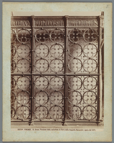 Part of an iron fence in the Rinuccinikapel in the Santa Croce in Florence, anonymous, c. 1875 - c. 1900 Canvas Print