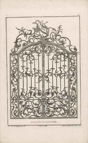 Wrought iron fence with floral motifs, anonymous, 1719 - 1749 Canvas Print