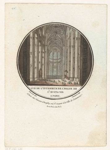 Interieur van de Saint Eustache kerk, Jean François Janinet, 1772 - 1792 Canvas Print