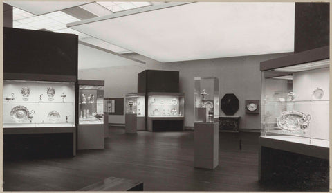 Room with silverware in display cases, at the back a portrait, c. 1979 - c. 1980 Canvas Print