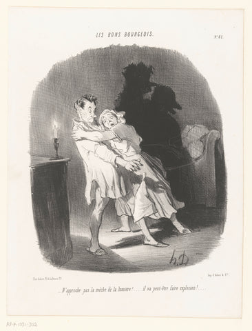 Couple by candlelight in the bedroom, Honoré Daumier, 1846 Canvas Print