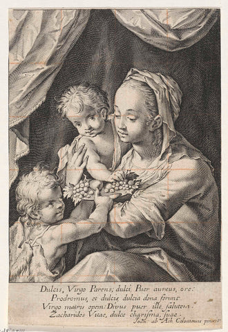 Maria met het Christuskind en Johannes de Doper, Johann Sadeler (I), 1601 - 1650 Canvas Print