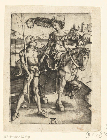 Woman on horseback and man with halberd, Albrecht Dürer, 1549 - 1624 Canvas Print