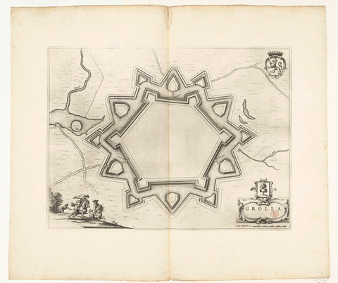 Fortress map of Groenlo with new fortifications, 1627, anonymous, 1652 Canvas Print