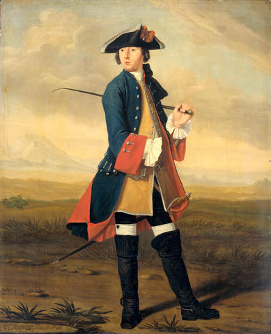 Portrait of Ludolf Backhuysen II, Painter, in the Uniform of the Dragoons, Tibout Regters, 1748 Canvas Print