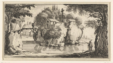 Landscape with a monastery on a rock, Jacques Callot, 1630 - 1660 Canvas Print