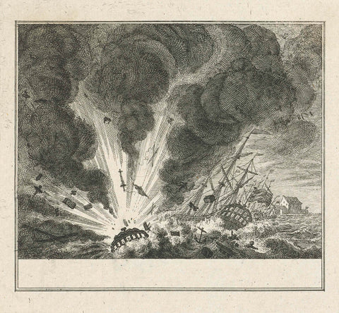 The exploding of the Dutch warship Alphen for Curacao, 1778, Simon Fokke, 1778 - 1780 Canvas Print