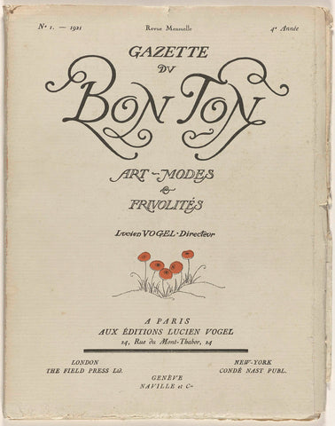 Gazette du Bon Ton. Art - Modes & Frivolités, 1921, 4th Year, No. 1, Lucien Vogel, 1921 Canvas Print